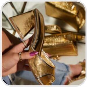 Miss Lola Metallic Gold Kitten Heeled Mules